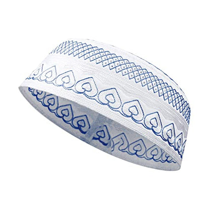 Muslim Prayer Kufi Hat for Men Boys Islamic Beanie Skull Cap Prayer Headwear Embroidery Kofia Topi Sun Hat Ramadan Eid Gift - color: Blue, Heart Embroidery