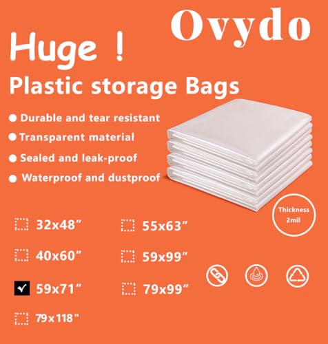 Extra Large Plastic Storage Bags 59 x 71 Inch Plastic Big Bag for Storage, Moistureproof, Dustproof, Luggage, Kids Bike, Big Plush Toys, Equipment, Moving and More (10 Pack) - size: 59 x 71"