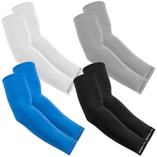 APEXUP Cooling Arm Sleeves for Men Women, UV Sun Protection UPF 50, Volleyball Arm Sleeves Compression Sleeves for Outdoor - color: 1 Black+1 White+1 Gray+1 Blue