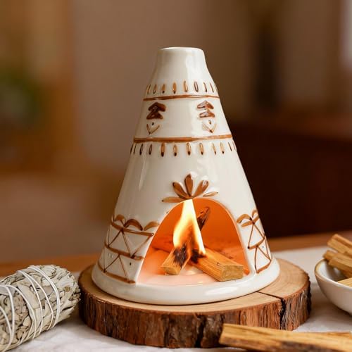 MOUGIGI Handcrafted Palo Santo Holder Ceramic Chimney Incense Burner - Tent Shape - Safe for Palo Santo Sticks Sage & Incense Cones for Meditation Yoga Zen Altar Aromatherapy - Thoughtful Gift Idea - color: Tent Palo Santo Holder