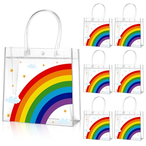Aliceset 20 Pcs Rainbow Gift Bags with Handles Clear PVC 8 x 8 Inch - style: Rainbow