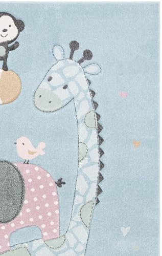 SAFAVIEH Carousel Kids 100 Collection Runner Rug - 8' Runner, Blue, Transitional Design, Stain Resistant, Ideal for High Traffic Areas in Hallway, Bathroom & Kitchen (CRK120K-28) - color: Blue, size: 2' x 8' (Runner)