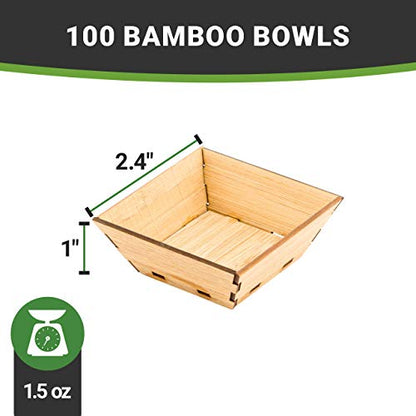 Restaurantware 1.5 Ounce Appetizer Cups 100 Square Mini Dessert Cups - Durable Disposable Bamboo Tasting Bowls Sustainable For Snacks And Samples - color: Brown, size: 1.5 oz