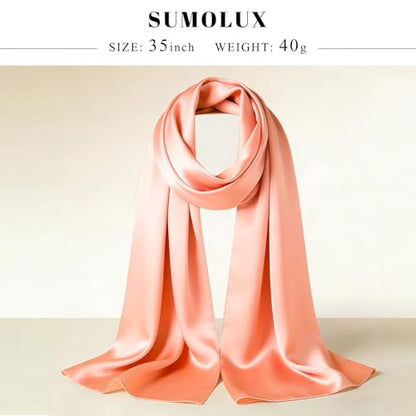 Sumolux Head Hair Scarf for Women 35" Like Satin Silk Scarf Hair Wrapping Night Bandana Large Square Scarves - color: A Solid Light Orange