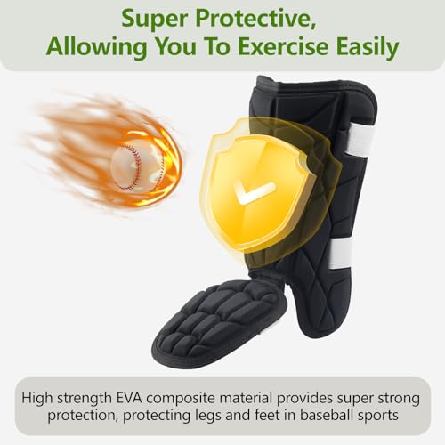 Baseball + Softball Leg Guard, Impact Resistant Batter's Leg Guards, Adult and Youth Shin & Foot Shield with Elastic Straps, Suitable for Both Left and Right Feet, Detachable Leg & Foot - size: Youth-7.48IN