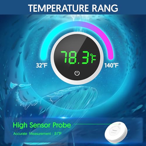 QZQ Fish Tank Thermometer Aquarium Thermometer Wireless Touch Stick Digital Aquarium Thermometer LED Display ±1°F for Monitoring The Fish Tank Aquarium Temperature Accessories (White) - color: White
