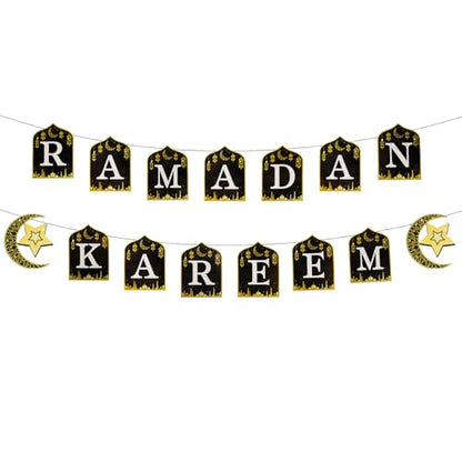 Ramadan Kareem Banner Eid Mubarak Hanging Decoration No DIY Needed,for Eid Al-Fitr Party Supplies, Home, Tree, Fireplace, and Wall Decor