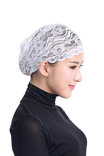 Vpang 5 Pack Womens Muslim Inner Hijab Caps Shiny Lace Head Cover Stretch Beanie Turban Hat Chemo Cap Headwrap Cover - color: Set 4