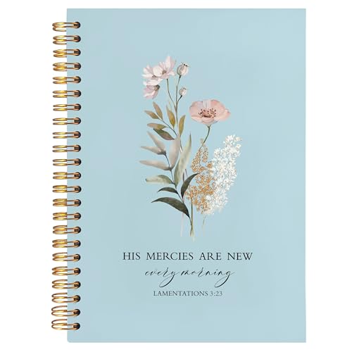 BearCake Blue Bible Christian Journals Floral Notebooks for Women Note Taking,Prayer Journal for Women, His Mercies are New Every Morning,Bible Study Journal for Women 5.5x8.3 - color: white Bible-new morning blue