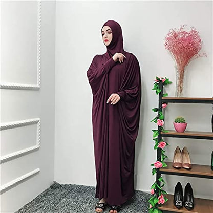 FPOVFPO Womens Solid One-Piece Prayer Dress Muslim Abaya Islamic Maxi Breathable Ramadan Dress Kaftan Hijab - color: Purple