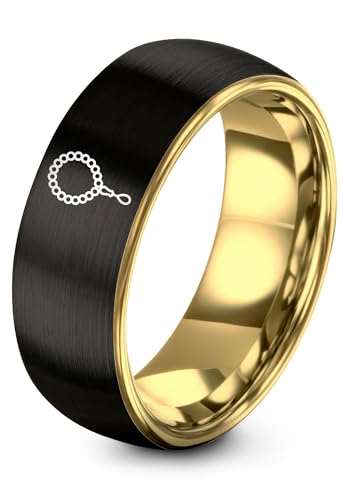 Tasbih Prayer Beads Ring - Gift for Muslim - Tungsten Carbide - Band - Black Yellow Gold Silver - Flat Dome Bevel - Men Women - Personalized Custom Engraving - 8mm - Anniversary Engagement Wedding - color: 01 - Rose Gold Black Tungsten