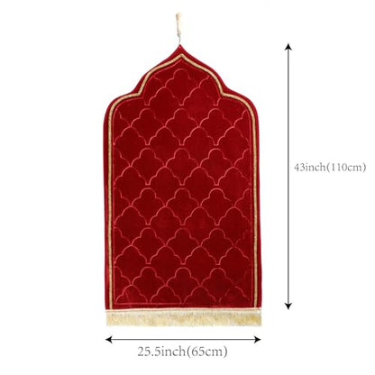 Muslim Prayer Mat, Soft Velvet Janamaz Sajada Carpet for Kids Men Women, Portable Prayer Rug with Tassel - Thick Islamic Prayer Mat Ramadan Eid Gift, Burgundy - color: Burgundy