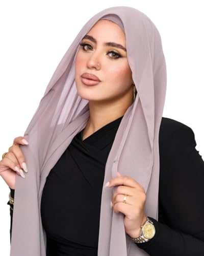 Instant Chiffon Hijab 3-in-1 with Built-in Magnets and Attached Match Undercap, Women Hijabs Set. - color: Grey