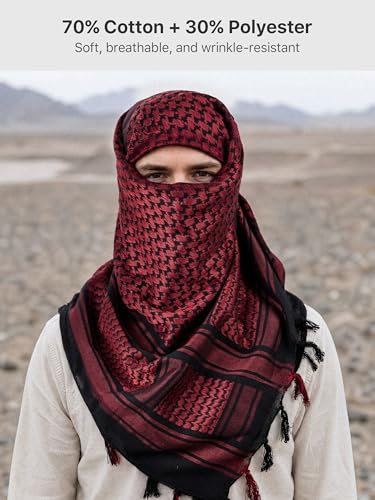 FREE SOLDIER Scarf Military Shemagh Tactical Desert Keffiyeh Head Neck Scarf Arab Wrap with Tassel for Men Women - color: Dark Red