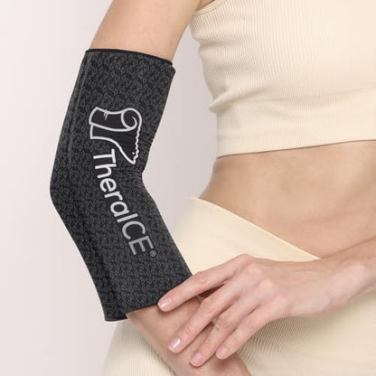 TheraICE Elbow Ice Pack Compression Sleeve for Injuries | Reusable Arm Gel Cold Pack Wrap | Tennis Elbow & Golfers | Calf Tendinitis Pain Relief | Shin Splints | FocusZone Extra Cooling | Women & Men - color: PRO Shadow Black, size: Large/X-Large