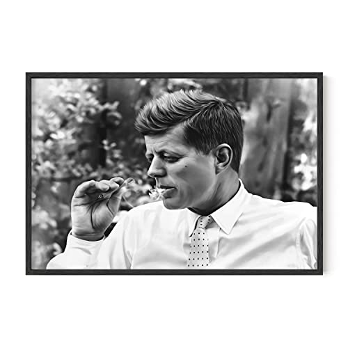 HAUS AND HUES JFK Smoking Wall Art for Men - Cool Posters for Guys Bedroom, Trippy Prints for Wall Decor, Weed Posters for College Dorm, John F Kennedy Stoner Art (Unframed 24x36) - color: Jfk, size: 24"L x 36"W