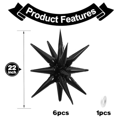 Black Star Balloons, 6PCS 22 Inch Foil Explosion Star Balloons - color: Black
