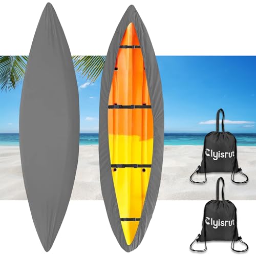 10-16FT Waterproof Kayak Covers for Outdoor Storage, Canoe Cover Accessories, Boat Cover Oxford Shade Marine Cockpit Dust Cover UV Protection Ultra Sunblock Shield for Fishing Boat Kayak Canoe - color: Gray, size: 10-11.5ft (2 PACK)