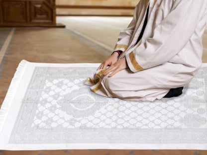 Anlising Muslim Prayer Mat with Prayer Beads and Fabric Bag, Islamic Prayer Mat, Foldable Prayer Rug, Muslim Foldable Prayer Mat, Muslim Prayer Rug, for Muslim, Islamic, Ramadan, Gifts(Gray,110x70CM)