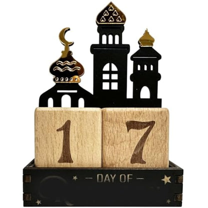 Ramadan Advent Calendar Wooden Block Countdown Calendar, Table Decorations for Home Muslim Islamic Eid Mubarak Decor, Ramadan Gift for Family