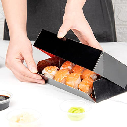 Restaurantware Sakura Vision 8 x 4.8 x 1.8 Inch Sushi Boxes 50 Disposable Take Out Boxes - Built-In Lid Clear Window Black Paper Rectangle Boxes For Sushi Maki Or Sashimi - size: Large