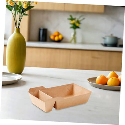 Healifty 50 Pcs Paper Food Serving Tray with Dip Pocket Paper Food Boats Fast Food Holder French Fries Box Party Snack Boat for Tacos Nachos Crawfish
