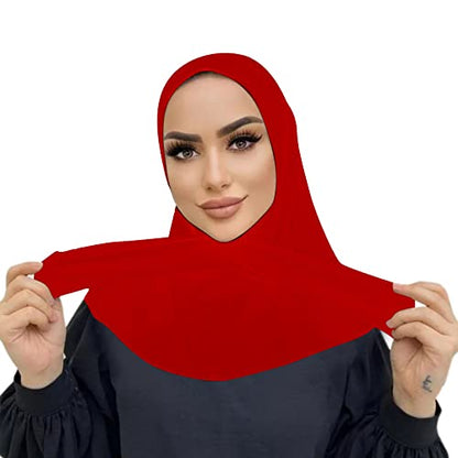 Suillty Fashion Muslim Hijab for Women Instant Snap Fastener Hijab Inner Cap Full Cover Head Wraps Scarf Islam Turban Caps - color: Red