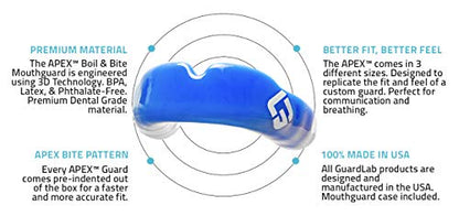 GuardLab APEX Mouthguard w/Case | Football, Basketball, Boxing, Wrestling, Soccer, Karate, Hockey, MMA | Adult & Youth | Pre-Indented for a Precise Fit (APEX/Standard Blue, Large) - color: Blue, size: Large