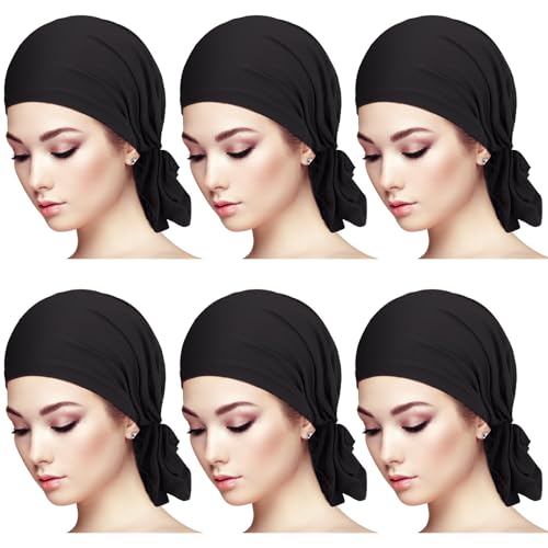 Syhood Slip on Pre Tied Head Scarves for Women - color: Black