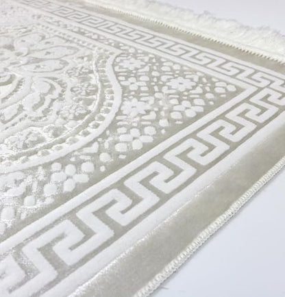 Modefa Muslim Prayer Rug Islam - Ramadan Gifts Set with Prayer Mat & Tasbih Prayer Beads - Soft Plush Islamic Gifts for Women Muslim Gifts for Men - Luxury Velvet Gift Box Set (Paisley Vanilla White) - color: White