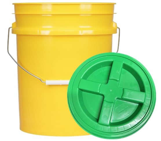 5 Gallon Food Grade Plastic Bucket with Air Tight Screw on Lid Made in USA Container (Yellow Bucket with Green Lid) - color: Yellow Bucket With Green Lid