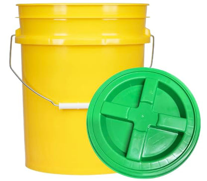 5 Gallon Food Grade Plastic Bucket with Air Tight Screw on Lid Made in USA Container (Yellow Bucket with Green Lid) - color: Yellow Bucket With Green Lid