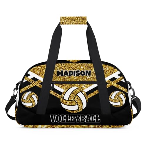 Custom Volleyball Bag for Sports Duffel Bag, Personalized Gym Bag Customize Travel Duffle Bag with Name, Gold Sequins with Black - color: Gold