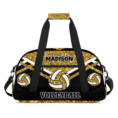 Custom Volleyball Bag for Sports Duffel Bag, Personalized Gym Bag Customize Travel Duffle Bag with Name, Gold Sequins with Black - color: Gold