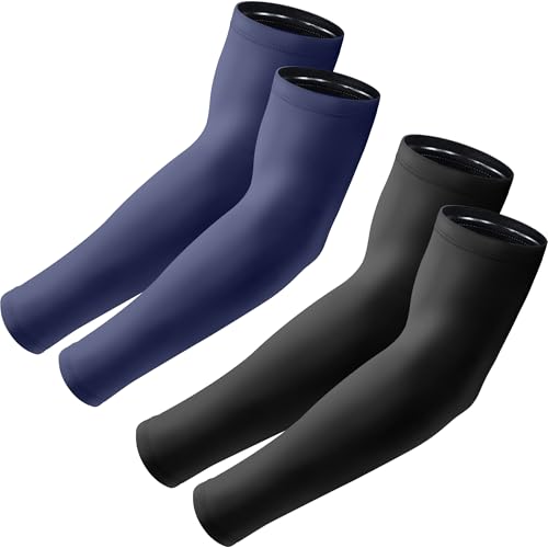 Arm Sleeves, UV Sun Protection Cooling Arm Covers for Men/Women | UPF 50+ UV protection; Sweat-wicking & cooling; Non-slip design; Lightweight & breathable - color: 2 Pairs - Black+navy