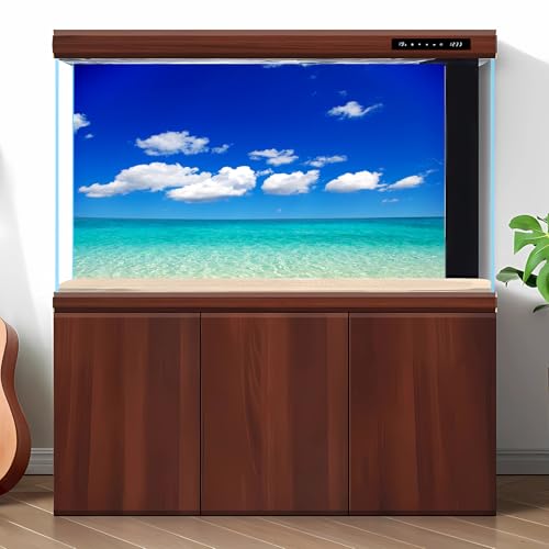 Ocean Sea Fish Tank Background Tropical Paradise Ocean Aquarium Background Sunny Seascape Terrarium Backgrounds Sunny Blue Sky Cloudy Seacoast Sandbeach Sea Waves Reptile Tank Backgrounds 24x16in - color: Aqua Blue, size: 24(W)x16(H)inches/ 60(W)*40cm(H)