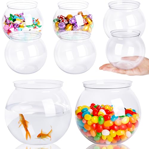 8 Pcs Plastic Fish Bowl 26 oz Round Clear Fishbowl Fish Tank Unbreakable Vases Bowls Transparent Aquarium for Candy Goldfish Home Decoration Table Centerpieces