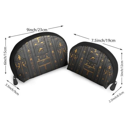 Egyptian Hieroglyphic 2-Piece Shell Makeup Bag Set, Large Capacity Travel Cosmetic Bag For Women With Zipper, Waterproof Polyester Toiletry Organizer Pouch For Purse, Travel, Gym & Daily Use - color: Egyptian Hieroglyphic