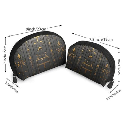 Egyptian Hieroglyphic 2-Piece Shell Makeup Bag Set, Large Capacity Travel Cosmetic Bag For Women With Zipper, Waterproof Polyester Toiletry Organizer Pouch For Purse, Travel, Gym & Daily Use - color: Egyptian Hieroglyphic