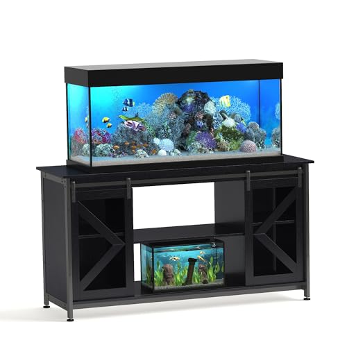 HRVEOCEI 80 Gallon Fish Tank Stand with Sliding Doors, Farmhouse Aquarium Stand with Storage Cabinet, Heavy Duty Fish Tank Table for Turtle Tanks Reptile, Adjustable Feets, 1000 LBS Capacity (Black) - color: Black