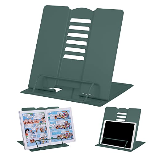 MSDADA Desk Book Stand, Metal Reading Book Stand Adjustable Cookbook Holder for Textbooks Recipes Music Books Tablet-with Page Clips(Morandi Green) - color: Morandi Green