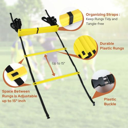 GHB Agility Ladder 1PCS Agility Cones 25PCS Detachable Agility Hurdles 10PCS