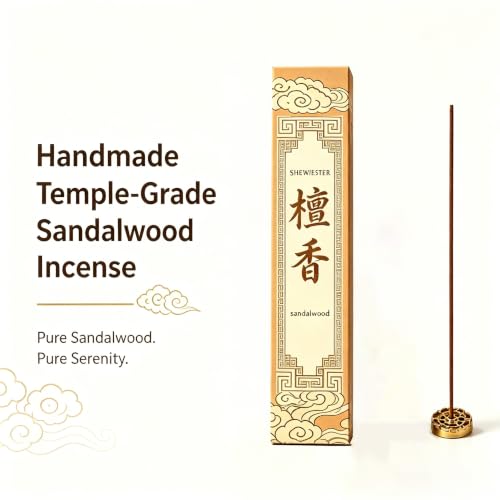 Sandalwood Stick - Handmade Chinese Incense with Brass Incense Holder - Sandalwood Core Free Stick for Meditation and Yoga, Elegant Gift Set (90 pcs) - size: Sandalwood