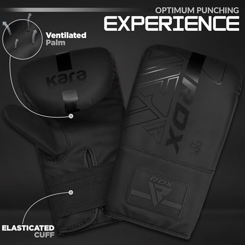 RDX Boxing Pads and Bag Gloves Set, Maya Hide Leather Kara Hook and Jab Training Pads, Curved Focus Mitts for MMA, Muay Thai, Kickboxing Coaching, Martial Arts, Punching Hand Target Strike Shield - color: BLACK