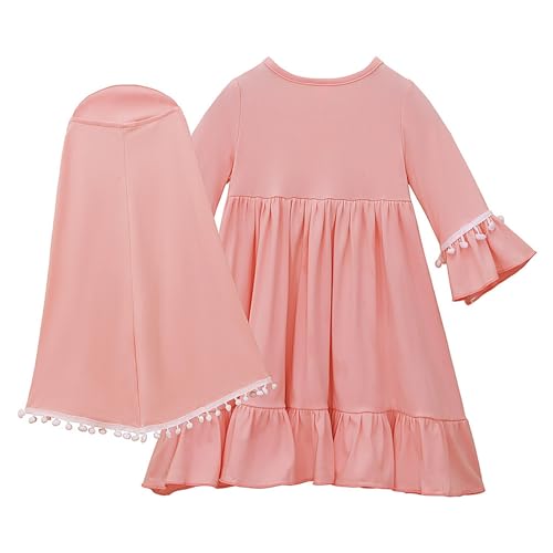 Prayer Set for Muslim Kid Girls Two Pieces Set Skirt Scarf, with a Prayer Rug and Rosary, Suitable East Dubai Clothes - color: Pink, size: 4-5T