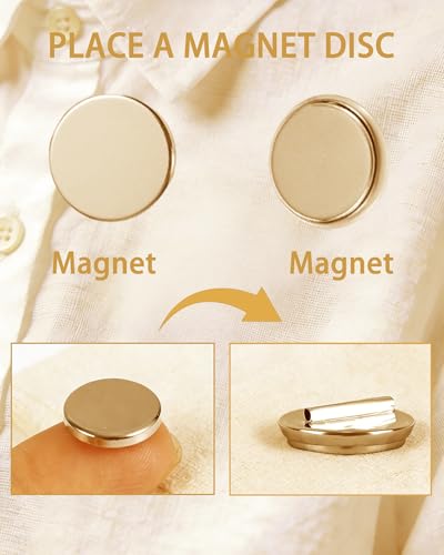 Mini Magnetic Pin Brooch Converters, Almost Invisible Magnet Pin Backs for Clothing No-Damage Metal Clasps for Hijab, Scarf, Shawl & Thin Delicate Fabrics - color: Gold