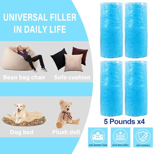 DR.DUDU 20 lbs Bean Bag Filler Foam, Shredded Gel Memory Foam Filling, Premium Soft and Comfortable Pillow Stuffing Foam for Couch Cushion Dog Bed Chair Arts Crafts Stuffed Animal - size: 20lb