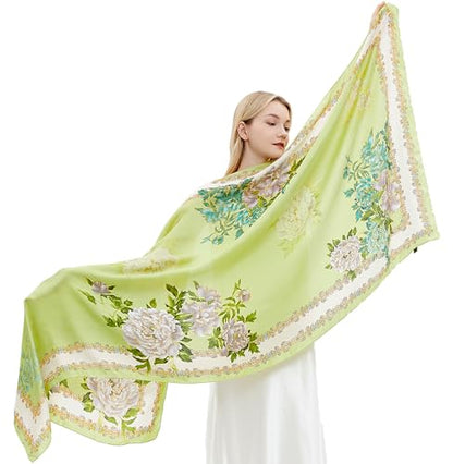 Women Silk Scarves Long Satin Lightweight Outdoor Shawl Wraps Printed Head Scarf 70''X35'' - color: 105-green