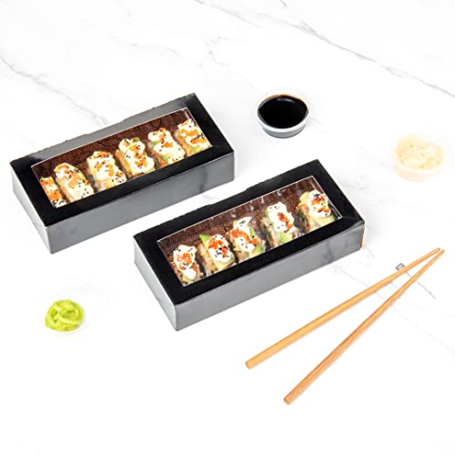 Restaurantware Sakura Vision 8 x 3.5 x 1.8 Inch Sushi Boxes 50 Disposable Take Out Boxes - Built-In Lid Clear Window Black Paper Rectangle Boxes For Sushi Maki Or Sashimi - size: Medium
