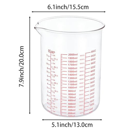 High Borosilicate Glass Measuring Cup-V-Shaped Spout，Glass Measuring Beaker for Kitchen or Restaurant, Easy to Read, 2000 ML (64 Oz, 8Cup) - size: 2000ML(64OZ)